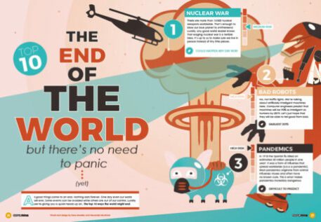 A spread of the supernova magazine about the end of the world.